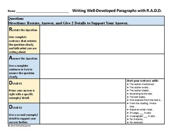 Preview of Writing Well-Developed Paragraphs with R.A.D.D.