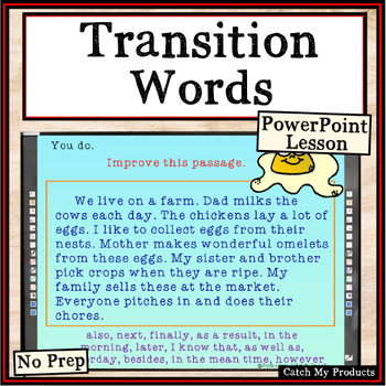 Preview of Transition Words PowerPoint Lesson Plan