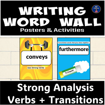 Preview of Writing Word Wall Posters Class Decor Strong Verbs and Transitions Bundle
