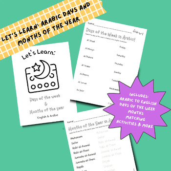 Preview of Bilingual Days and Months: Arabic to English Writing and Tracing Worksheet Pack