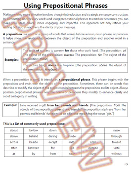 Preview of Writing Worksheets: Using Prepositional Phrases & Appositives. HS ELA. Word Docs