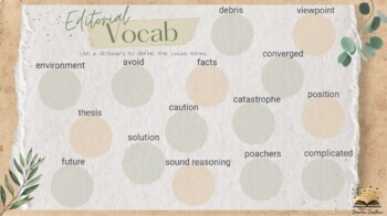 Preview of Writing Workshop Environment Editorial Vocab Activity