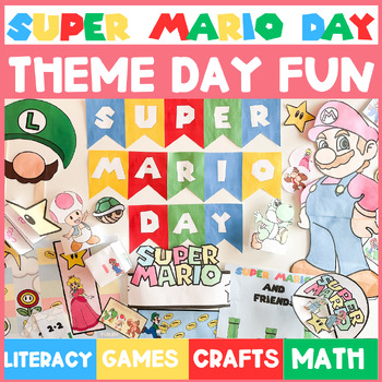 Preview of Super Mario Day - Theme Day Pack - Crafts, Writing, Math, Games