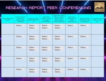 Preview of Writing Workshop Research Report Peer Conferencing Chart