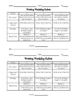 Preview of Writing Workshop Rubric