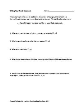 thesis statement review and worksheet