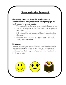 Writing a Characterization Paragraph by Kathleen O'Sullivan | TpT