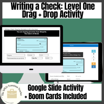 Preview of Writing a Check Level One: Boom Card + Google Slide activity 