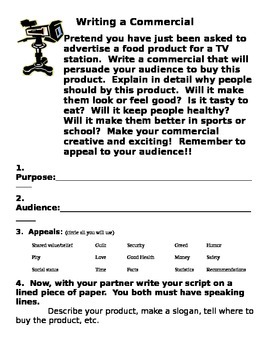 Preview of Writing a Commercial Planning Sheet