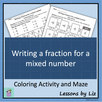 Preview of Writing a Fraction for a Mixed Number Coloring Activity and Maze