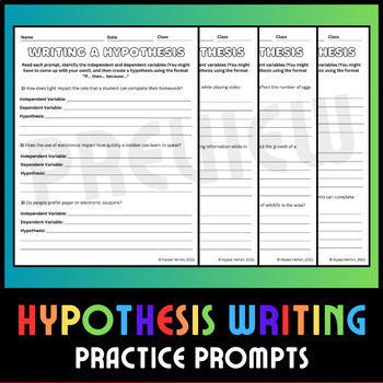Preview of Writing a Hypothesis Practice Prompts | Including Reference Cards!