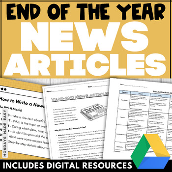 Preview of Writing a News Article - End of Year News Report Template, Assignment & Rubric