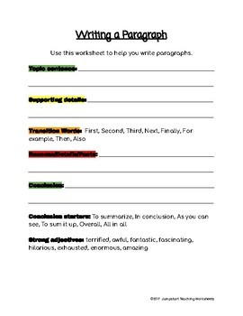 Writing a Paragraph: 2nd - 4th Grade by Jumpstart Teaching Worksheets
