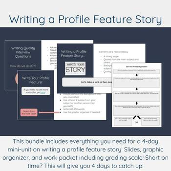 Preview of Writing a Profile Feature Story - 4 days of lessons + grading scale! 