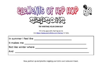 Writing a Rap Student Hip Hop Activity Sheet by Jayne Barker TpT