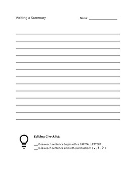 Preview of Writing a Summary Graphic Organizer and Writing Template