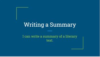 Preview of Writing a Summary of Fictional Text Slides and Notes