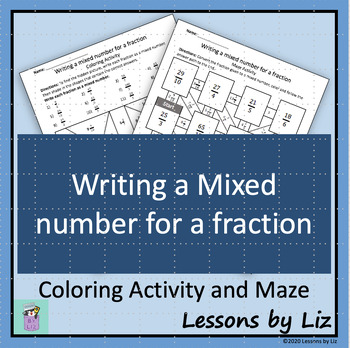 Preview of Writing a mixed number for a fraction Coloring Activity and Maze