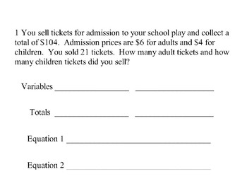 Preview of Writing a system of equations