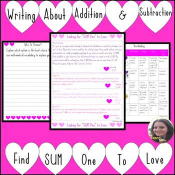 Preview of Writing about Math: Addition and Subtraction Find SUM one to Love Activity