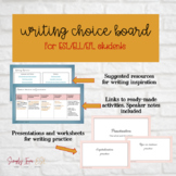 Writing activities for ESL/ELL - choice board with worksheets