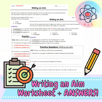 Preview of Writing an Aim Worksheet & Answers