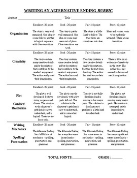 Preview of Writing an Alternate Ending "Rubric"