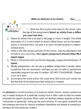 Preview of Writing an Article Abstract Assignment 