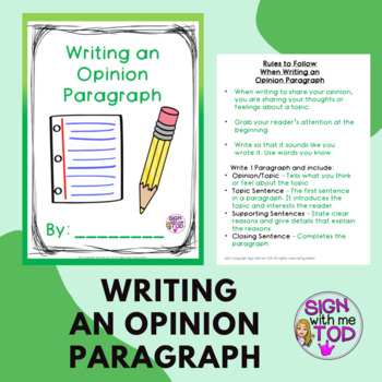 Preview of Writing an Opinion Paragraph - Example & Template