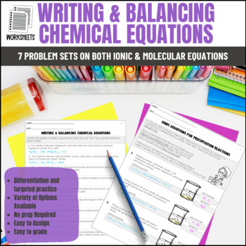 Preview of Writing and Balancing Chemical Equation Chemistry Homework Worksheets