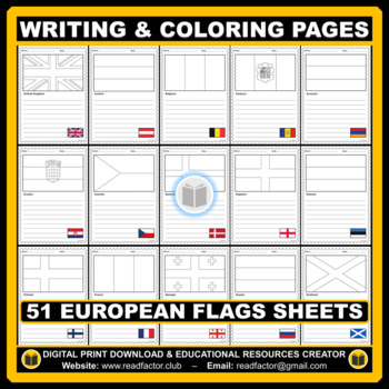 Preview of Writing and Coloring EUROPEAN Flags Worksheets