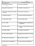 Writing and Evaluating Algebraic Expressions Practice Worksheet