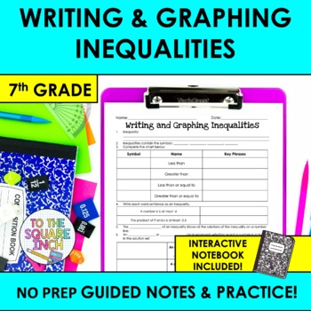 Preview of Writing and Graphing Inequalities Notes & Practice | + Interactive Notebook Page