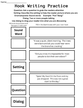 Preview of Writing and Identifying Hooks