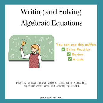 Preview of Writing and Solving Algebraic Equations