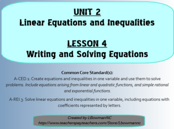 Preview of Writing and Solving Equations (Math 1)