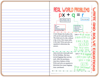 Preview of Writing and Solving Equations Real World Problems Foldable