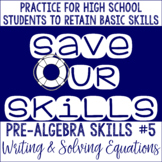 Writing and Solving Equations Practice Worksheet SOS (Save
