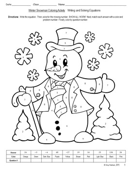 Download Writing and Solving Equations - Winter/Holiday Coloring Activity