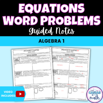 Preview of Writing and Solving Equations Word Problems Guided Notes Lesson Algebra 1