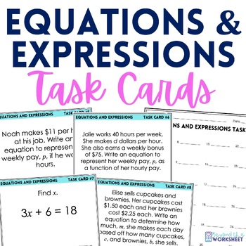 Preview of Equations and Expressions Task Cards