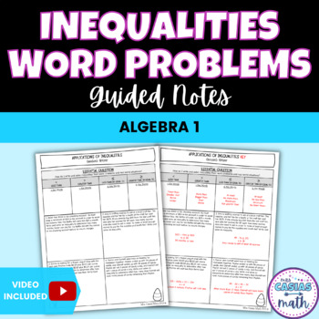 Preview of Writing and Solving Inequalities Word Problems Guided Notes Lesson Algebra 1