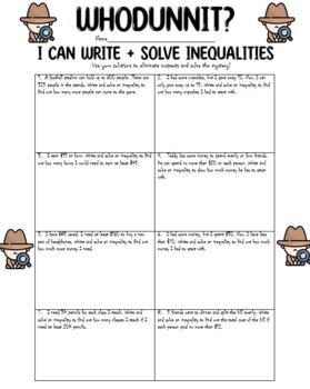 Preview of Writing and Solving One Step Inequalities from Real World Problems Whodunnit