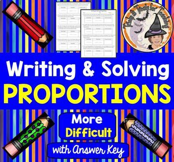 Preview of Writing and Solving Proportions Word Problems Worksheet with KEY MORE DIFFICULT