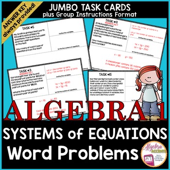Preview of Writing and Solving Systems of Equations Word Problems Jumbo Task Cards