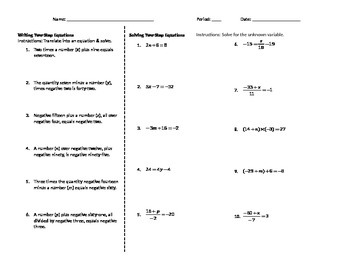 Preview of Writing and Solving Two-Step Equations