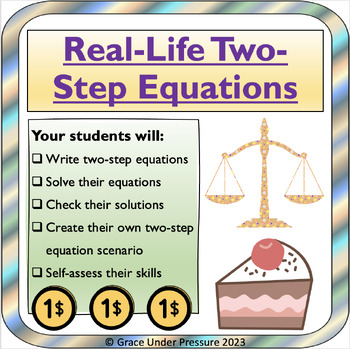 Preview of Writing and Solving Two Step Equations from Real-Life Situations