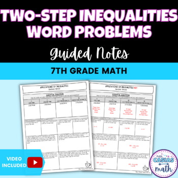 Preview of Writing and Solving Two Step Inequalities Guided Notes Lesson 7th Grade Math