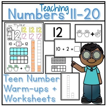 Preview of Teen Number Writing Practice Worksheets 11-20, Teen Flash Cards, Write and Trace