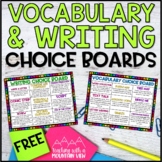 Writing and Vocabulary Novel or Book Response Choice Board